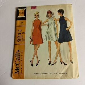 McCall's Sewing Pattern 9240 Women's Mini Midi Dress Size 12 Vintage 60s Sixties